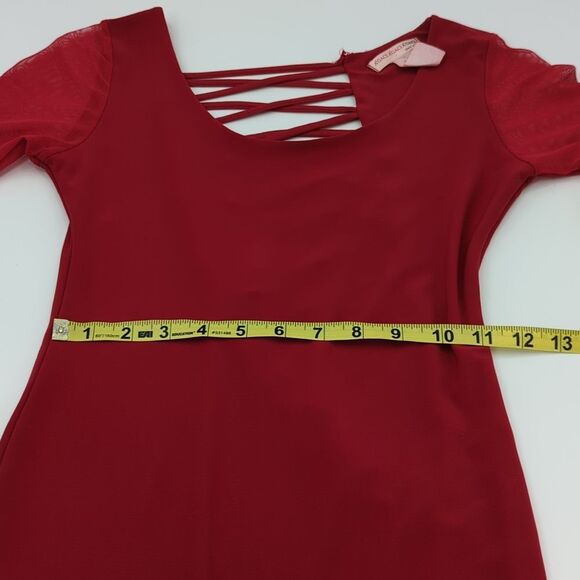 A’GACI Y2K Red Bodycon Asymmetrical Open Back Mesh Sleeve Mini Dress Size Small - Picture 5 of 8